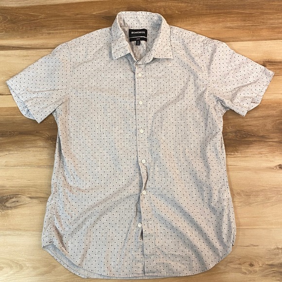 Bonobos Mens Slim Fit Short Sleeve Polka Dot Button Down Shirt Medium Gray - Picture 3 of 8